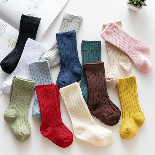 Ribbed Kids Knee-High Socks — Soft Cotton Baby Socks in 13 Colors