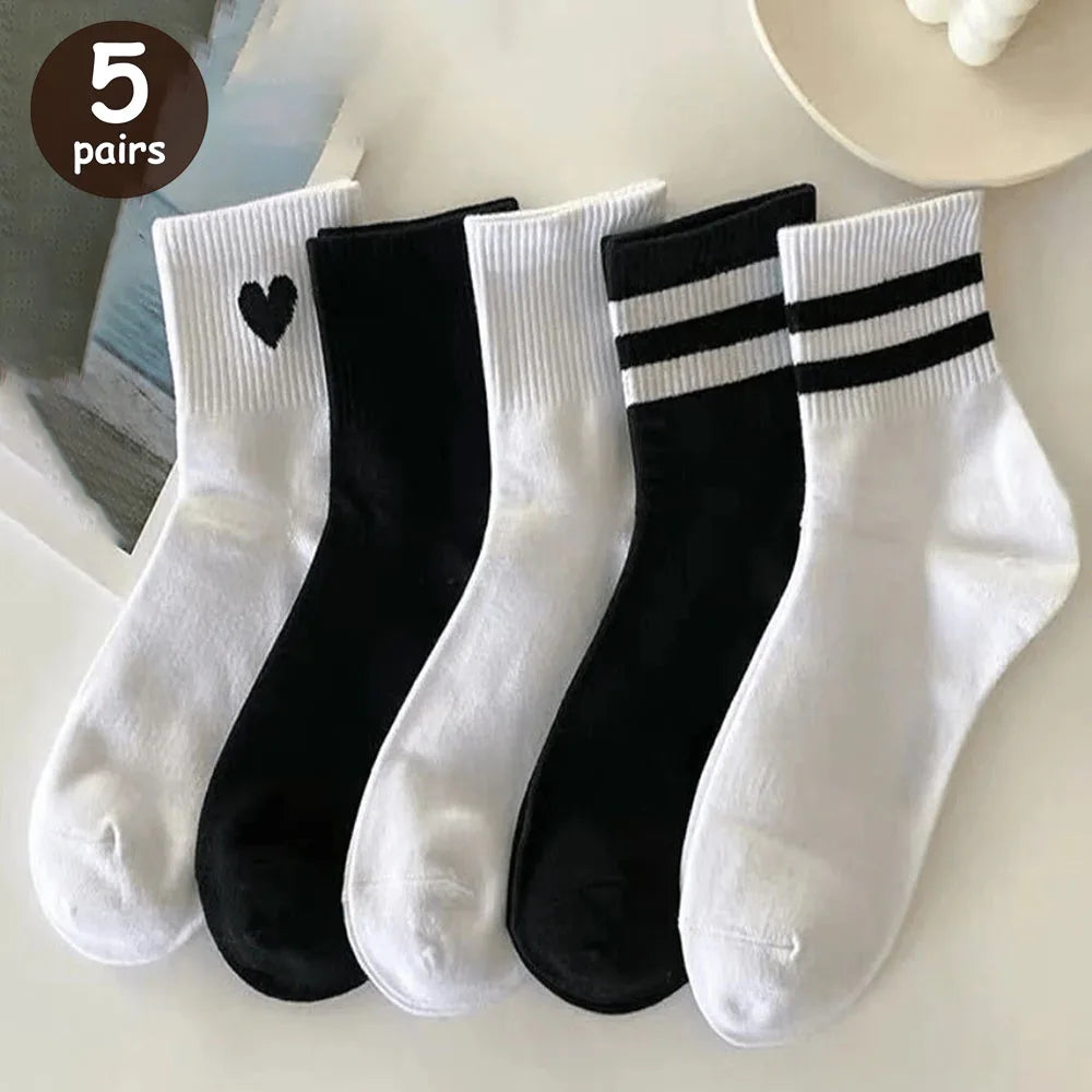 6/10/15/20 Pairs Men Casual Black White Striped Socks