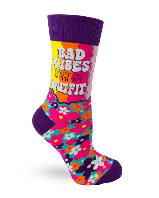 Fabdaz - Bad Vibes Don't Go With My Outfit Women's Crew Socks