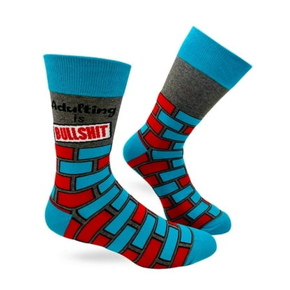 Fabdaz Men's Novelty Crew Socks - Adulting Is Bullsh-t