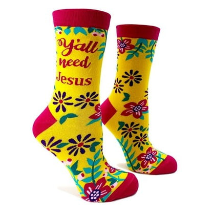Fabdaz Funny Novelty Crew Socks - Y All Need Jesus