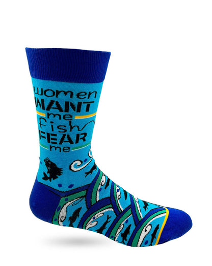 Fabdaz - Women Want Me Fish Fear Me Men's Novelty Crew Socks