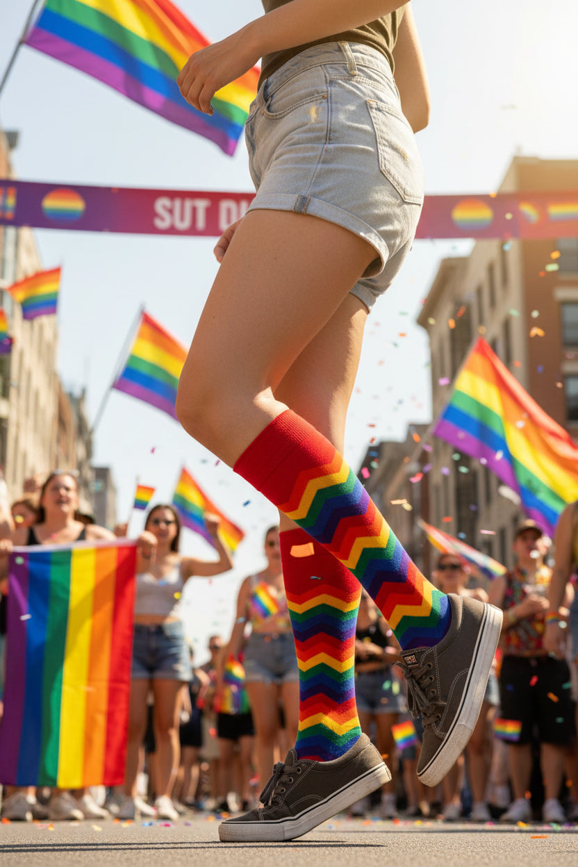 Colorful striped socks on a white background