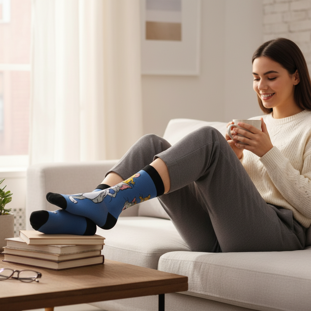 The Big Cheese: Tom & Jerry Blue Floral Socks