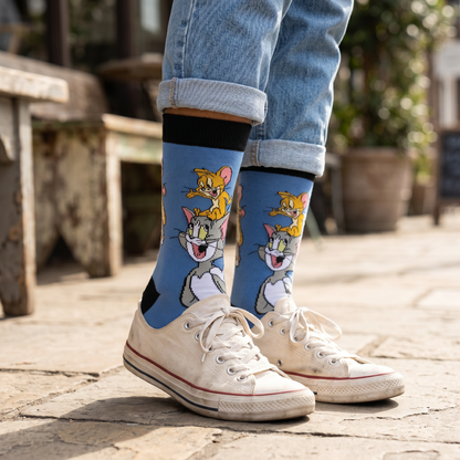 The Big Cheese: Tom & Jerry Blue Floral Socks