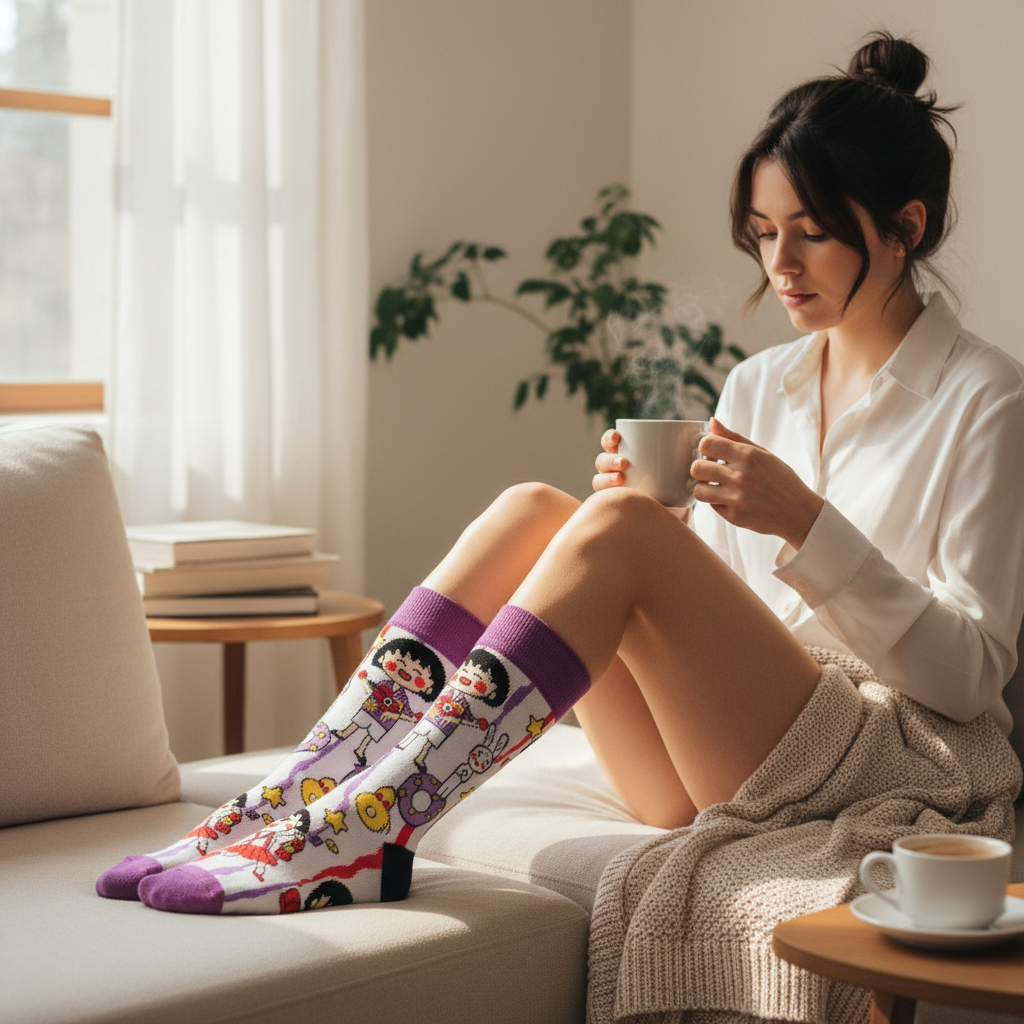 "Chibi Charm" Maruko-chan Graphic Crew Socks