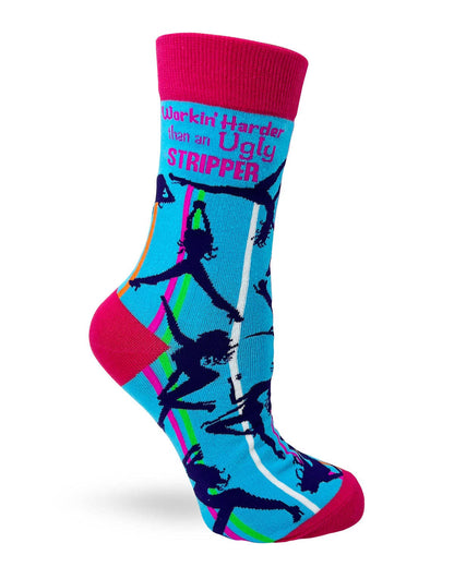 Fabdaz - Workin' Harder Than an Ugly Stripper Women's Crew Socks