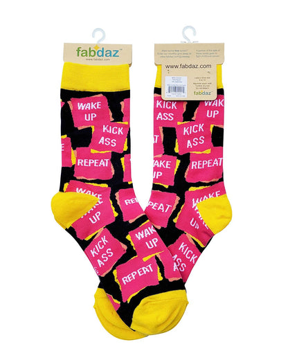 Fabdaz - Wake Up Kick Ass Repeat Women's Crew Socks