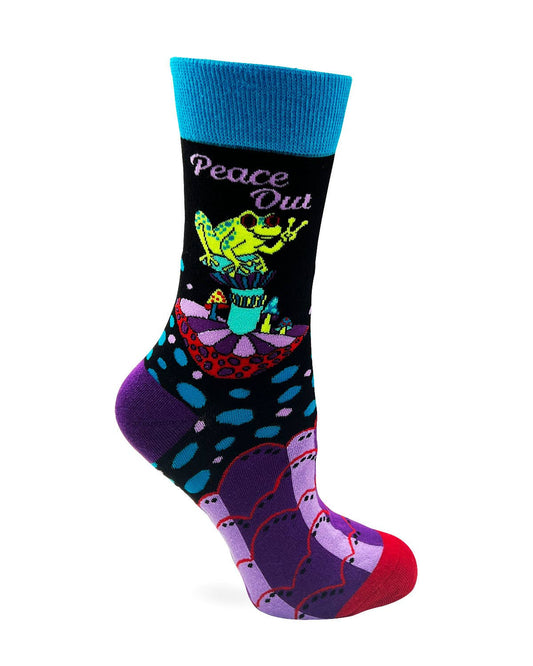 Fabdaz - Peace Out Frog Women's Novelty Crew Socks