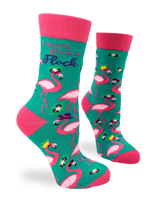 Fabdaz - I Don't Give a Flock Women's Crew Socks Featuring Pink Flami