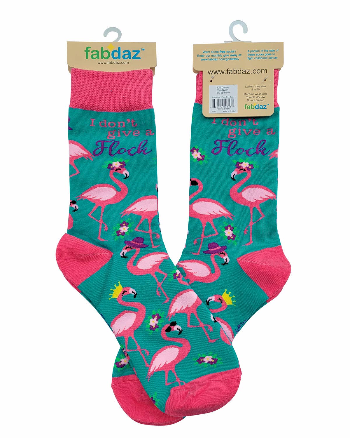 Fabdaz - I Don't Give a Flock Women's Crew Socks Featuring Pink Flami