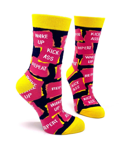 Fabdaz - Wake Up Kick Ass Repeat Women's Crew Socks