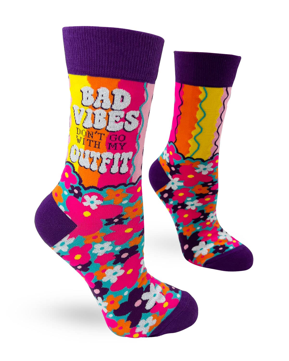Fabdaz - Bad Vibes Don't Go With My Outfit Women's Crew Socks