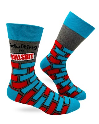 Fabdaz Men's Novelty Crew Socks - Adulting Is Bullsh-t