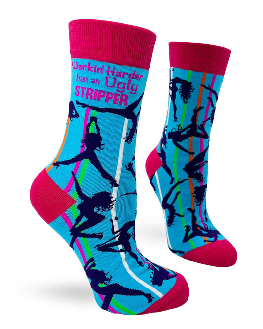 Fabdaz - Workin' Harder Than an Ugly Stripper Women's Crew Socks