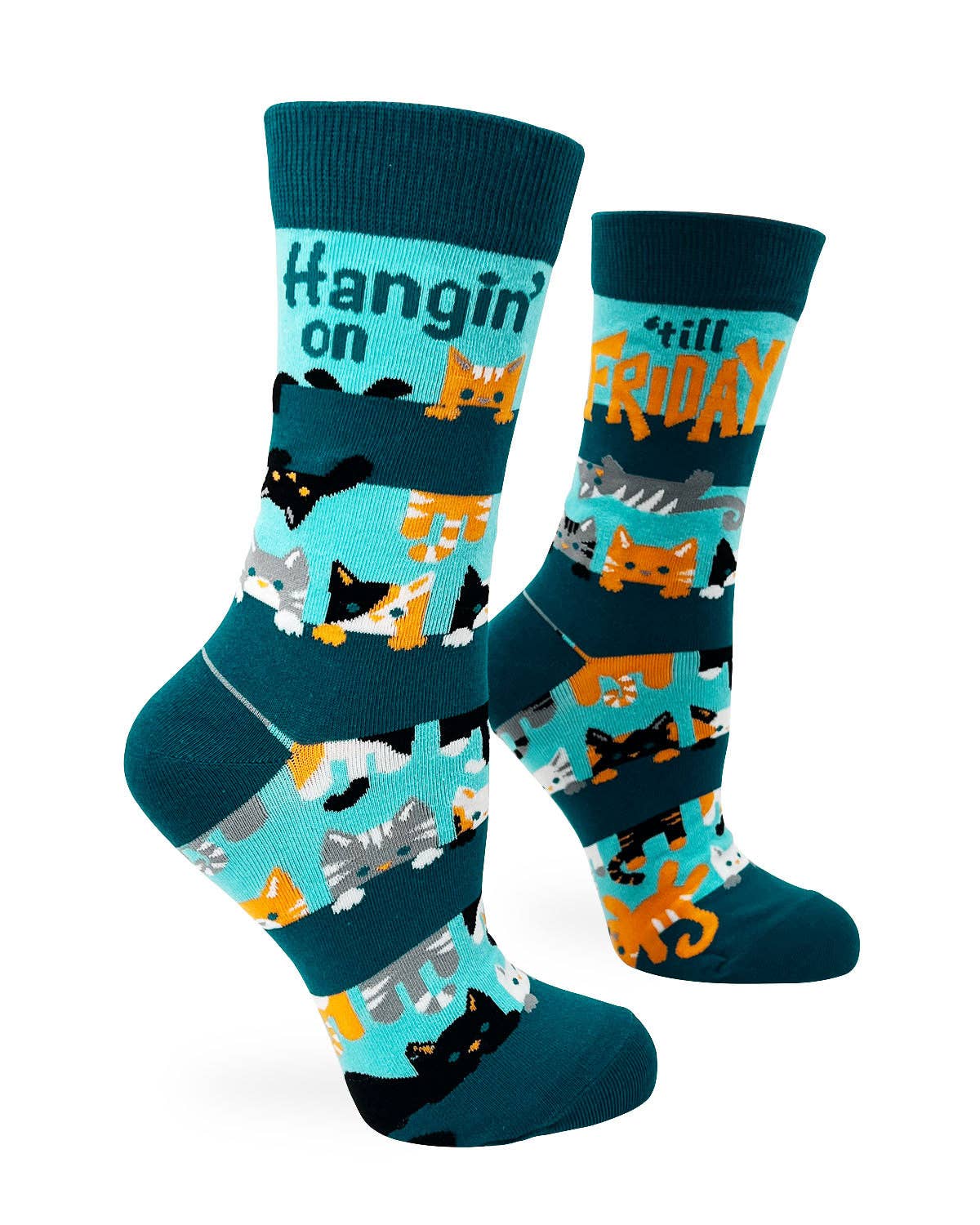 Fabdaz - Hangin' on 'till Friday Ladies' Crew Socks Featuring Cute Ca