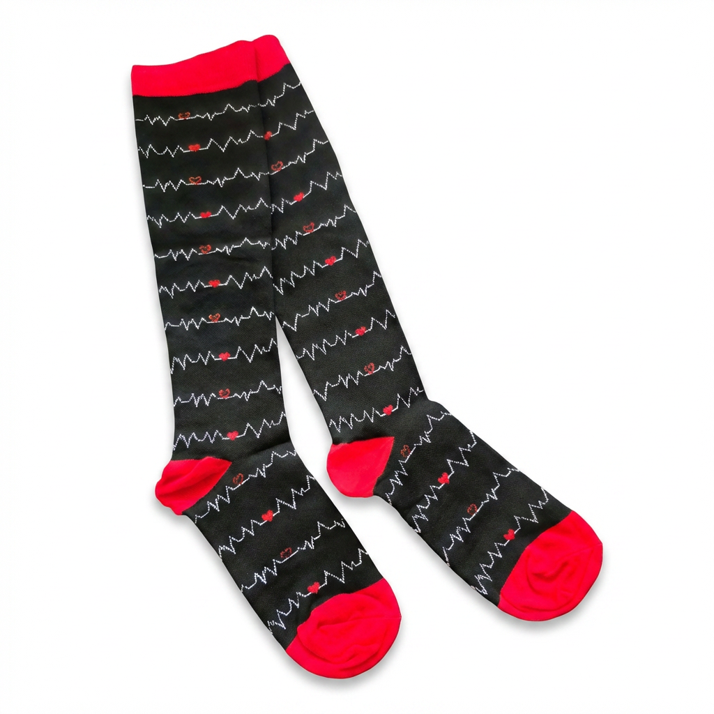 Heartbeat EKG Knee-High Compression Socks (Black/Red)
