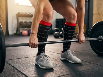 Heartbeat EKG Knee-High Compression Socks (Black/Red)