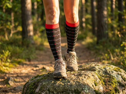 Heartbeat EKG Knee-High Compression Socks (Black/Red)