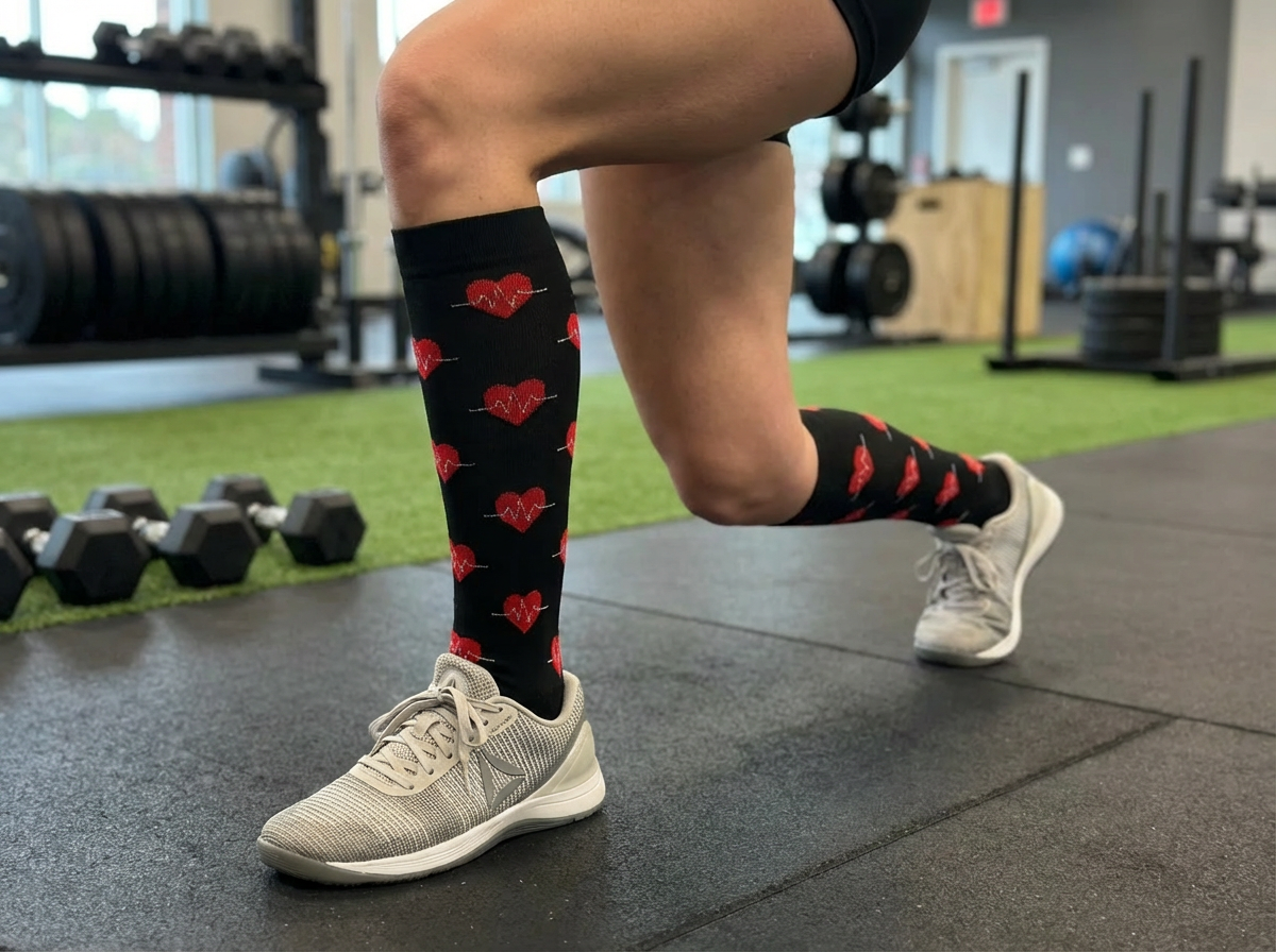 Heartbeats & Hearts Knee-High Compression Socks (Black/Red)