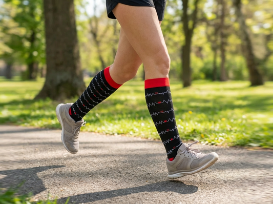 Heartbeat EKG Knee-High Compression Socks (Black/Red)