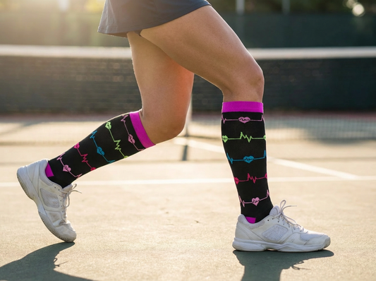 Heartbeat EKG Knee-High Compression Socks (Black/Pink/Blue)