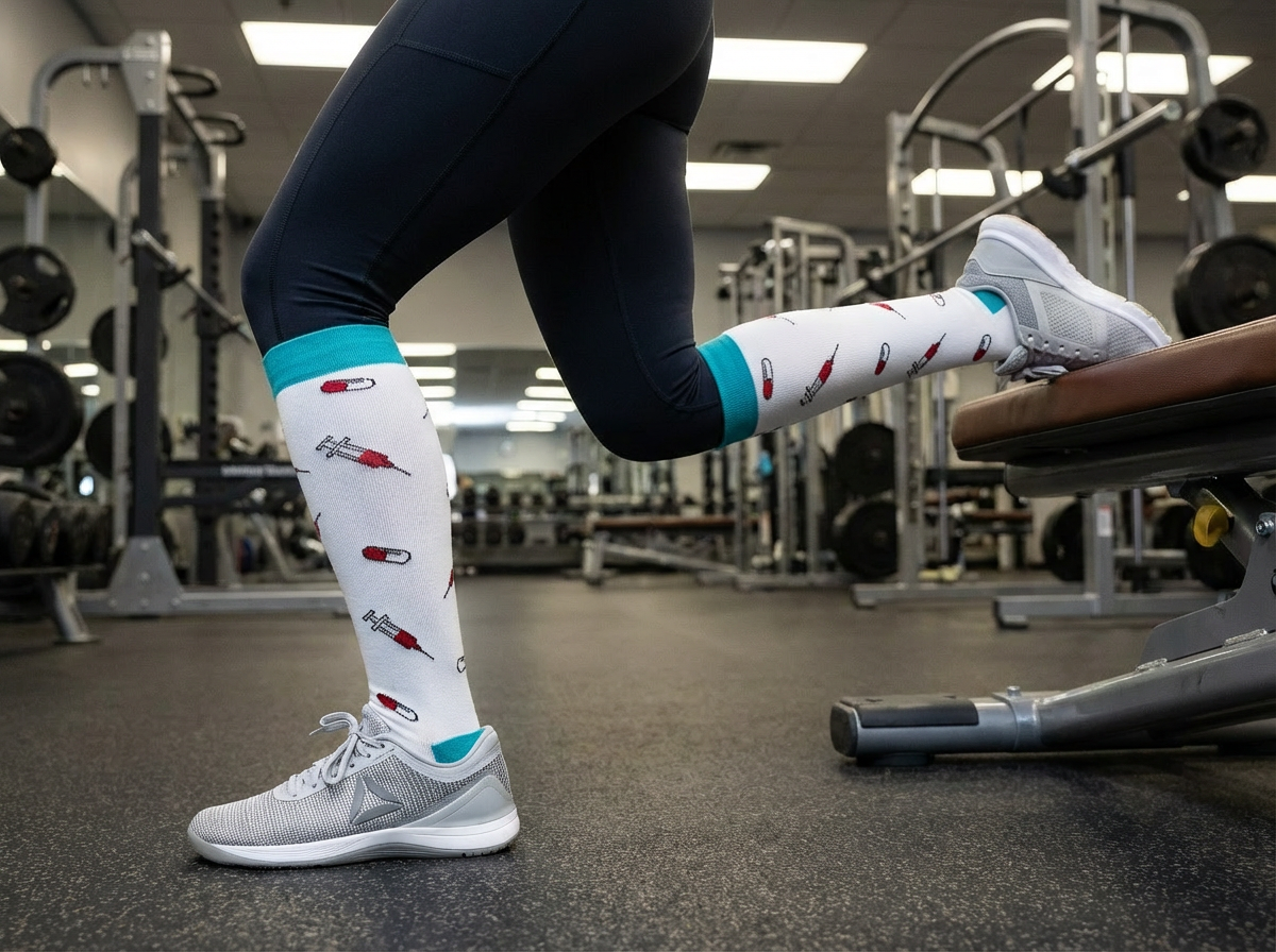 Shot of Support Knee-High Compression Socks (White/Teal)