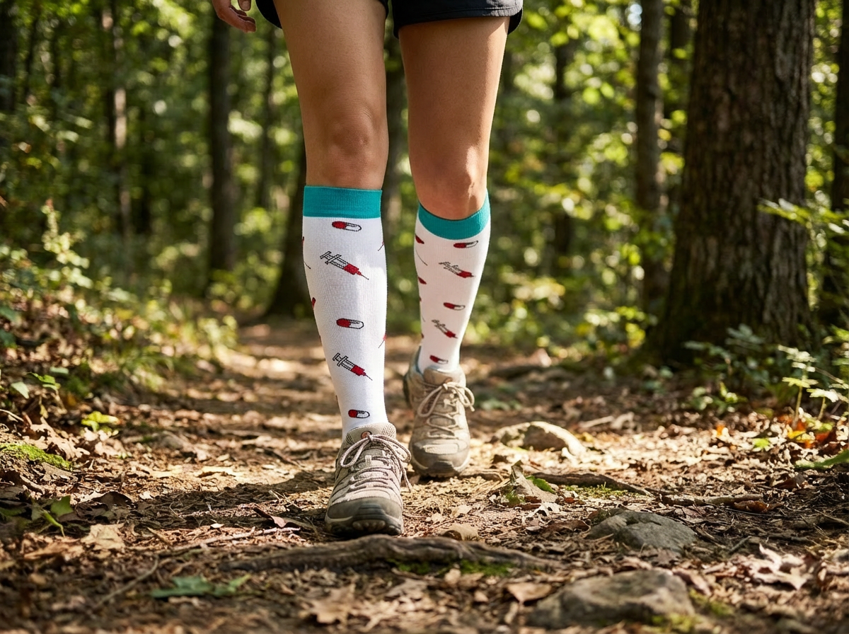Shot of Support Knee-High Compression Socks (White/Teal)