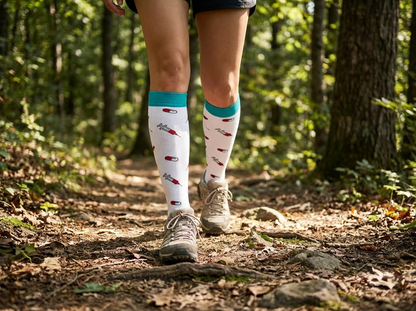 Shot of Support Knee-High Compression Socks (White/Teal)