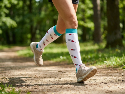 Shot of Support Knee-High Compression Socks (White/Teal)