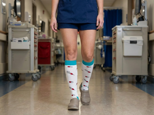 Shot of Support Knee-High Compression Socks (White/Teal)