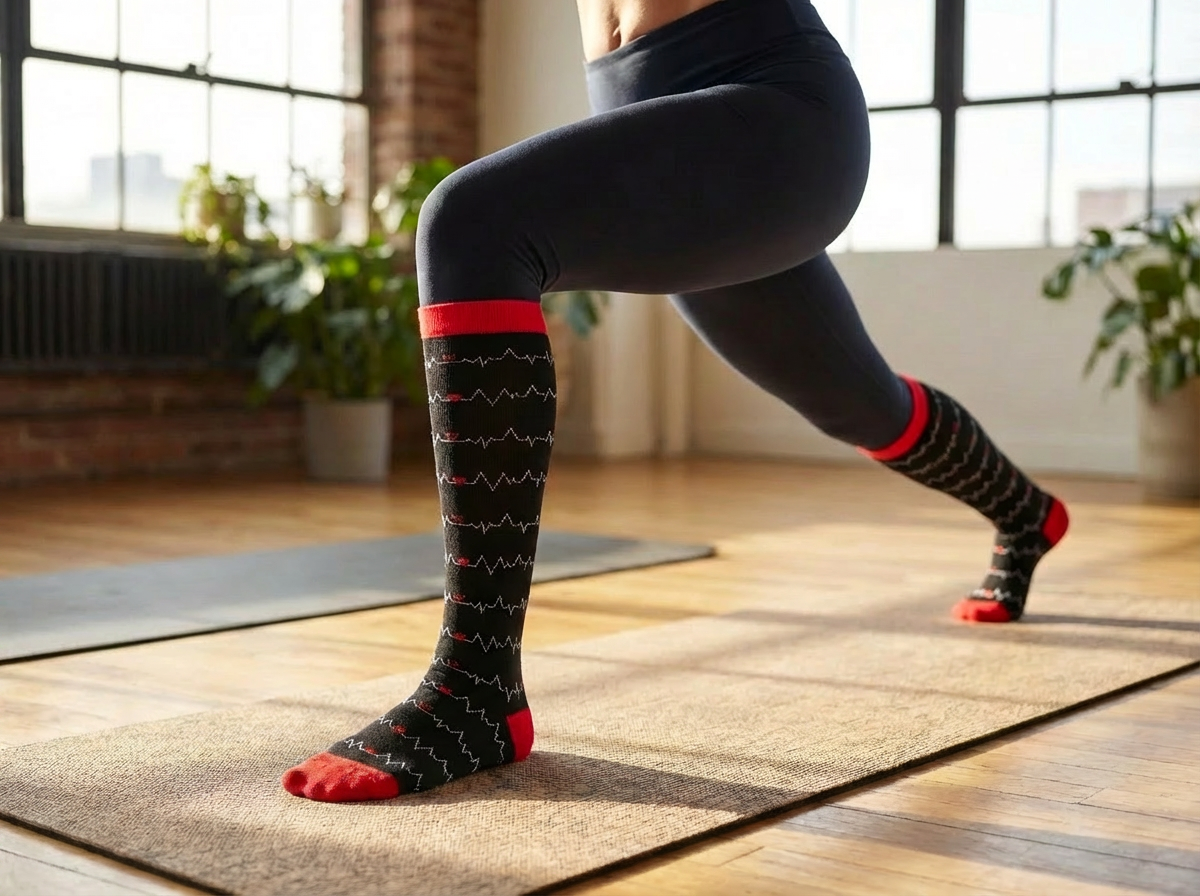 Heartbeat EKG Knee-High Compression Socks (Black/Red)