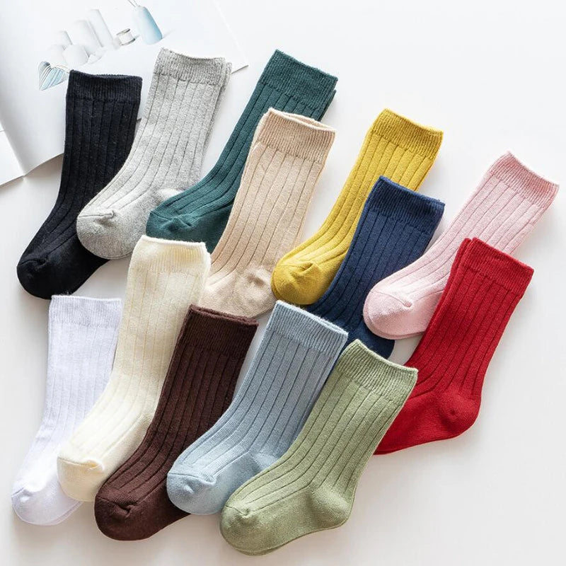 Ribbed Kids Knee-High Socks — Soft Cotton Baby Socks in 13 Colors