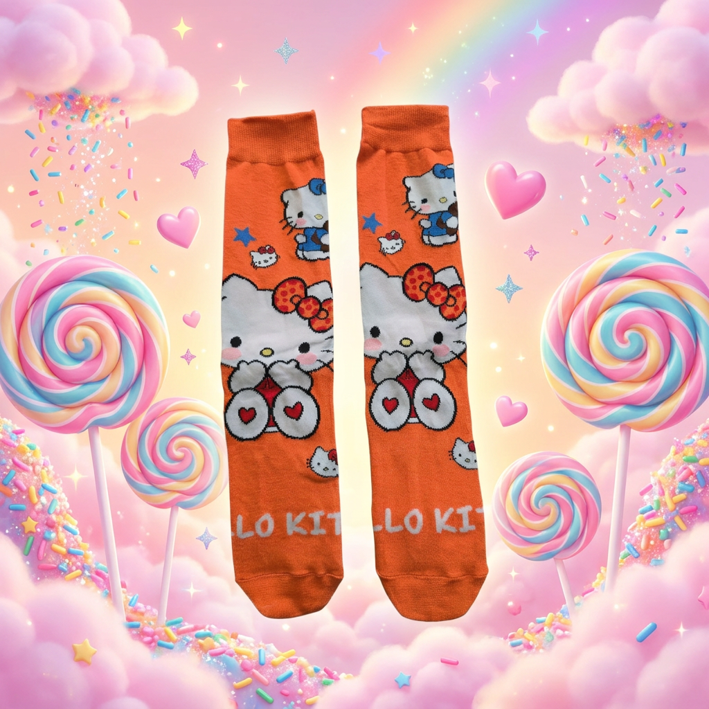 "Hello Sunshine" Orange Kawaii Crew Socks