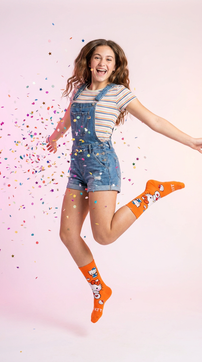 "Hello Sunshine" Orange Kawaii Crew Socks