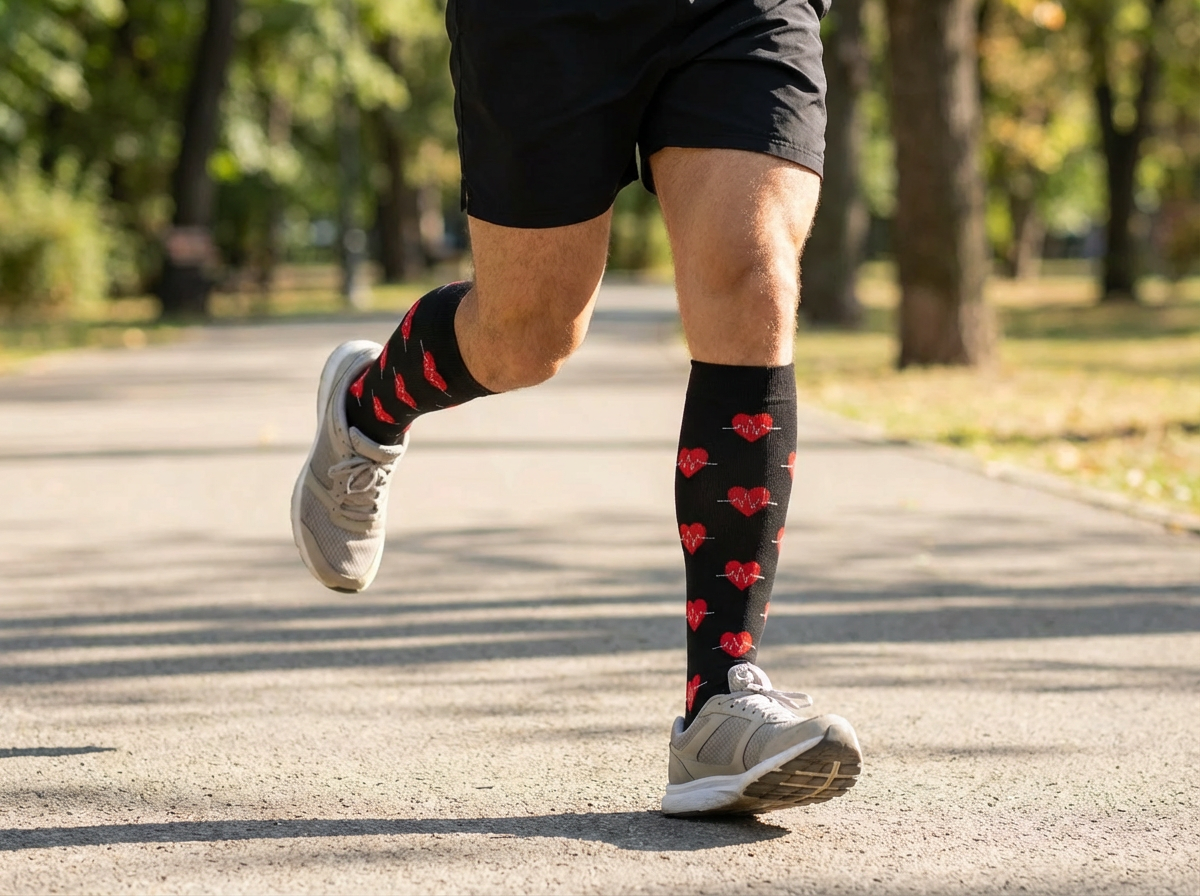 Heartbeats & Hearts Knee-High Compression Socks (Black/Red)