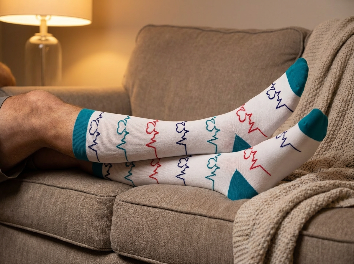 Pulse Comfort Knee-High Compression Socks (White/Teal) – 20–30 mmHg