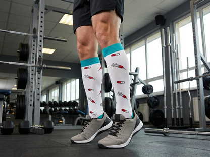 Shot of Support Knee-High Compression Socks (White/Teal)