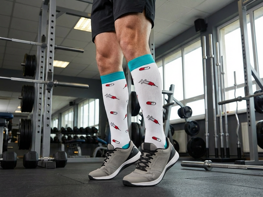 Shot of Support Knee-High Compression Socks (White/Teal)