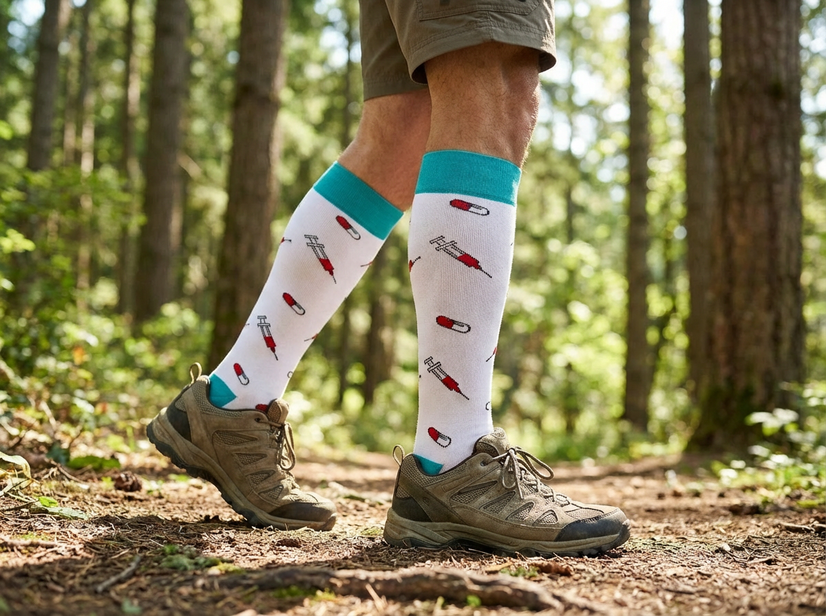 Shot of Support Knee-High Compression Socks (White/Teal)