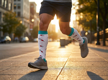 Shot of Support Knee-High Compression Socks (White/Teal)