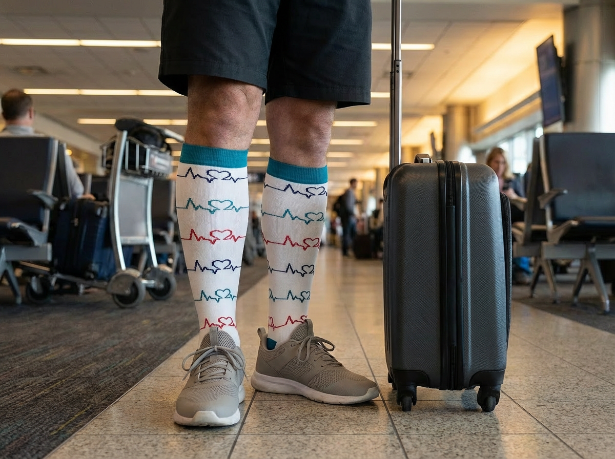 Pulse Comfort Knee-High Compression Socks (White/Teal) – 20–30 mmHg