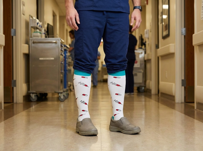 Shot of Support Knee-High Compression Socks (White/Teal)
