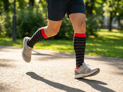 Heartbeat EKG Knee-High Compression Socks (Black/Red)