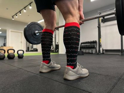 Heartbeat EKG Knee-High Compression Socks (Black/Red)