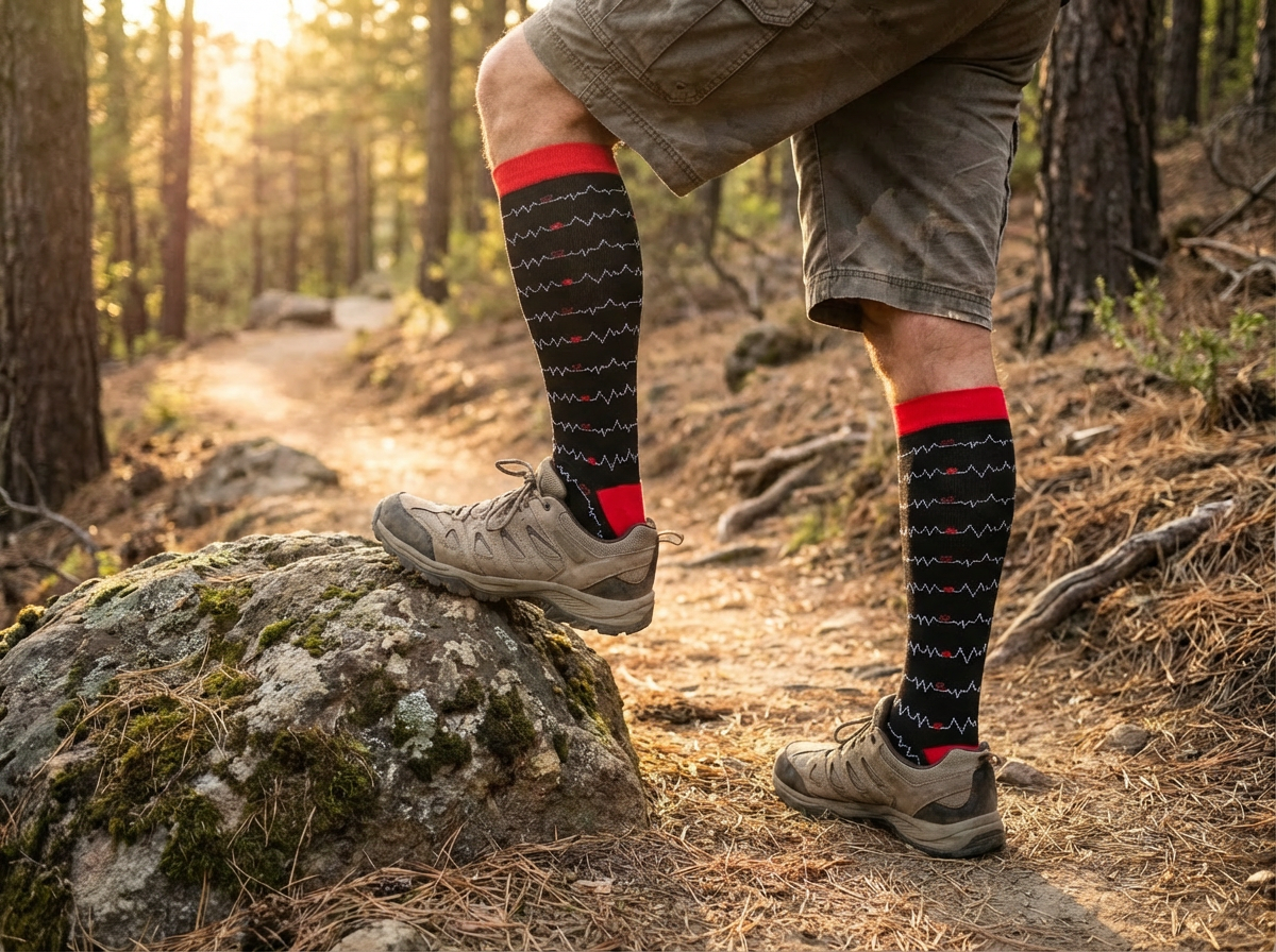 Heartbeat EKG Knee-High Compression Socks (Black/Red)