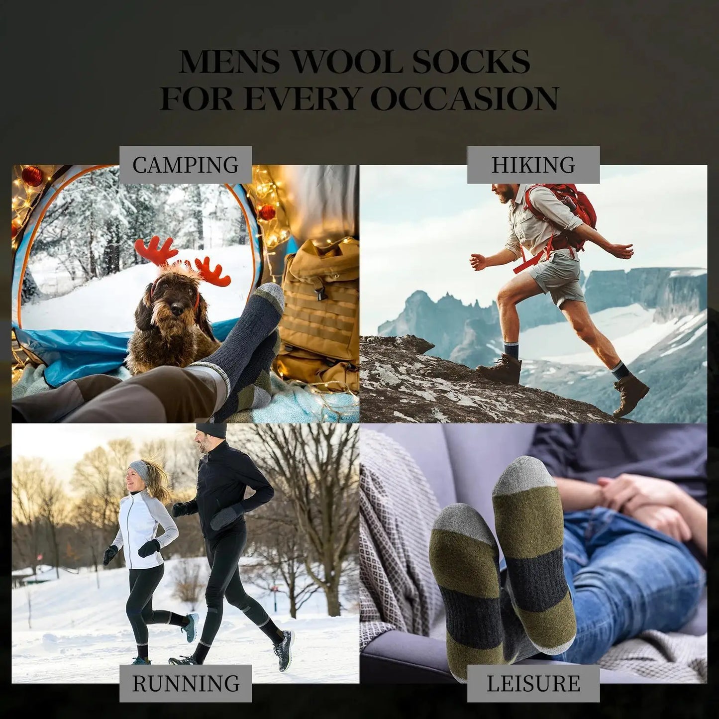 5 Pairs Merino Wool Men's Hiking Socks