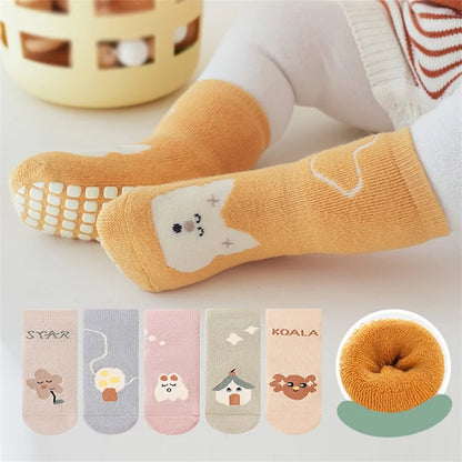 Tiny Steps Baby Thermal Socks — 3 Pairs Non-Slip Winter Socks for Toddlers