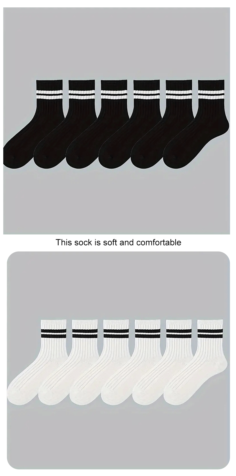 6/10/15/20 Pairs Men Casual Black White Striped Socks