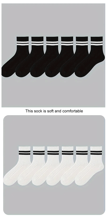6/10/15/20 Pairs Men Casual Black White Striped Socks